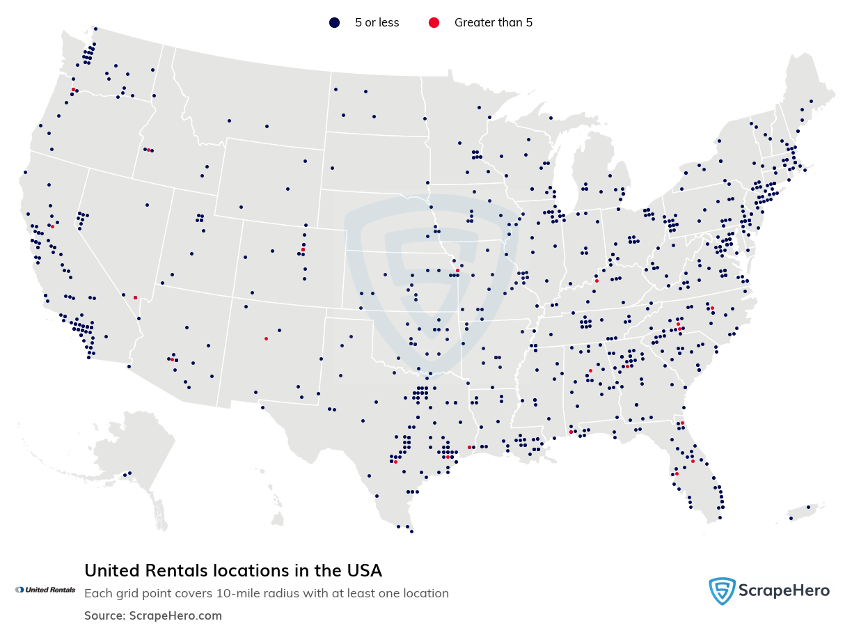 Map of United Rentals locations in the United States