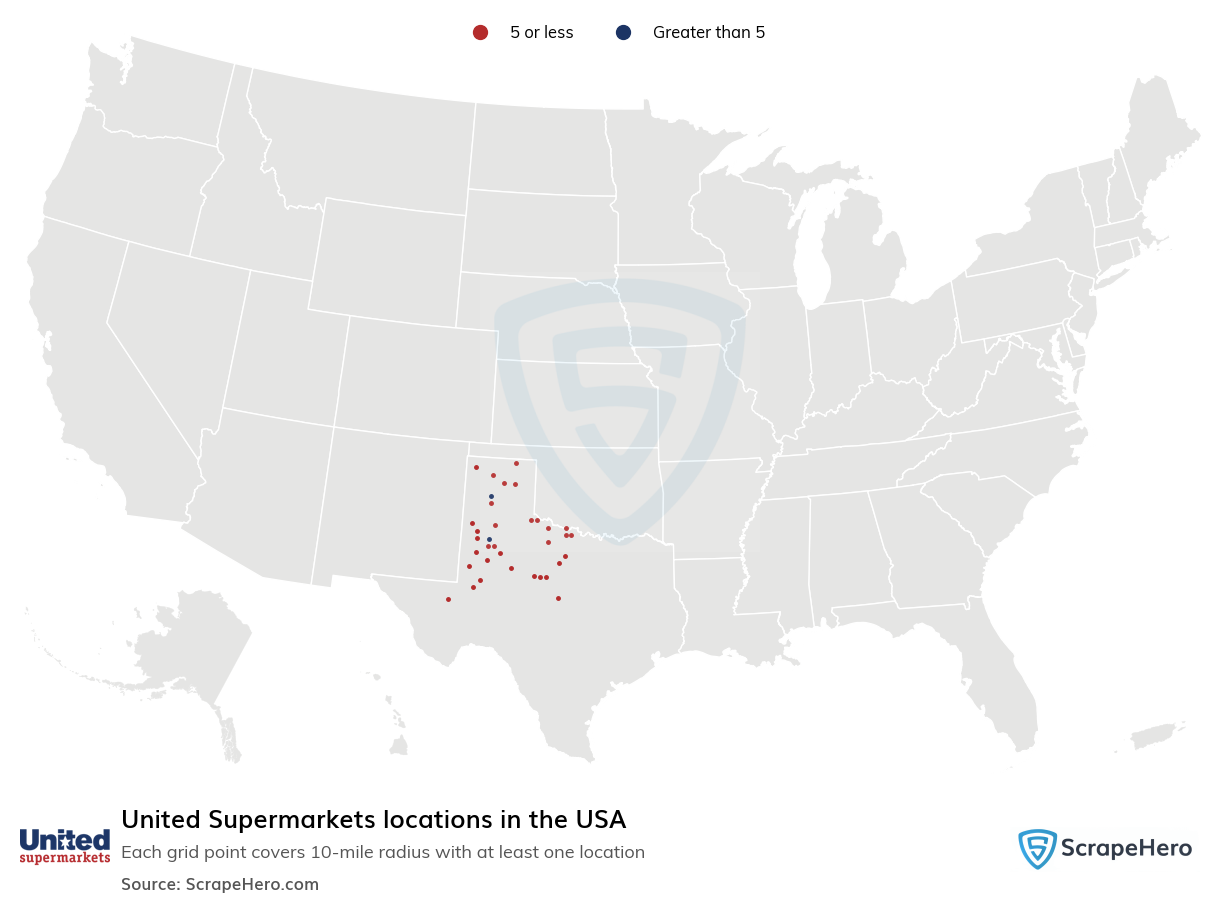 Map of United Supermarkets locations in the United States