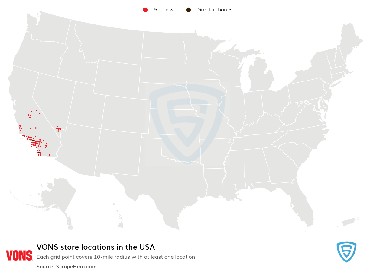 Map of VONS stores in the United States