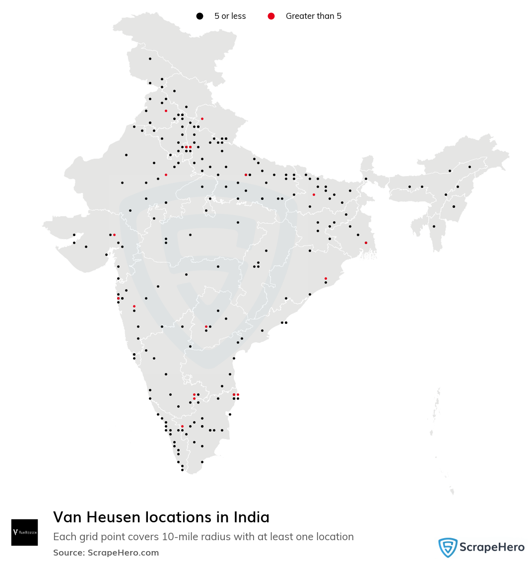 Map of Van Heusen stores in India