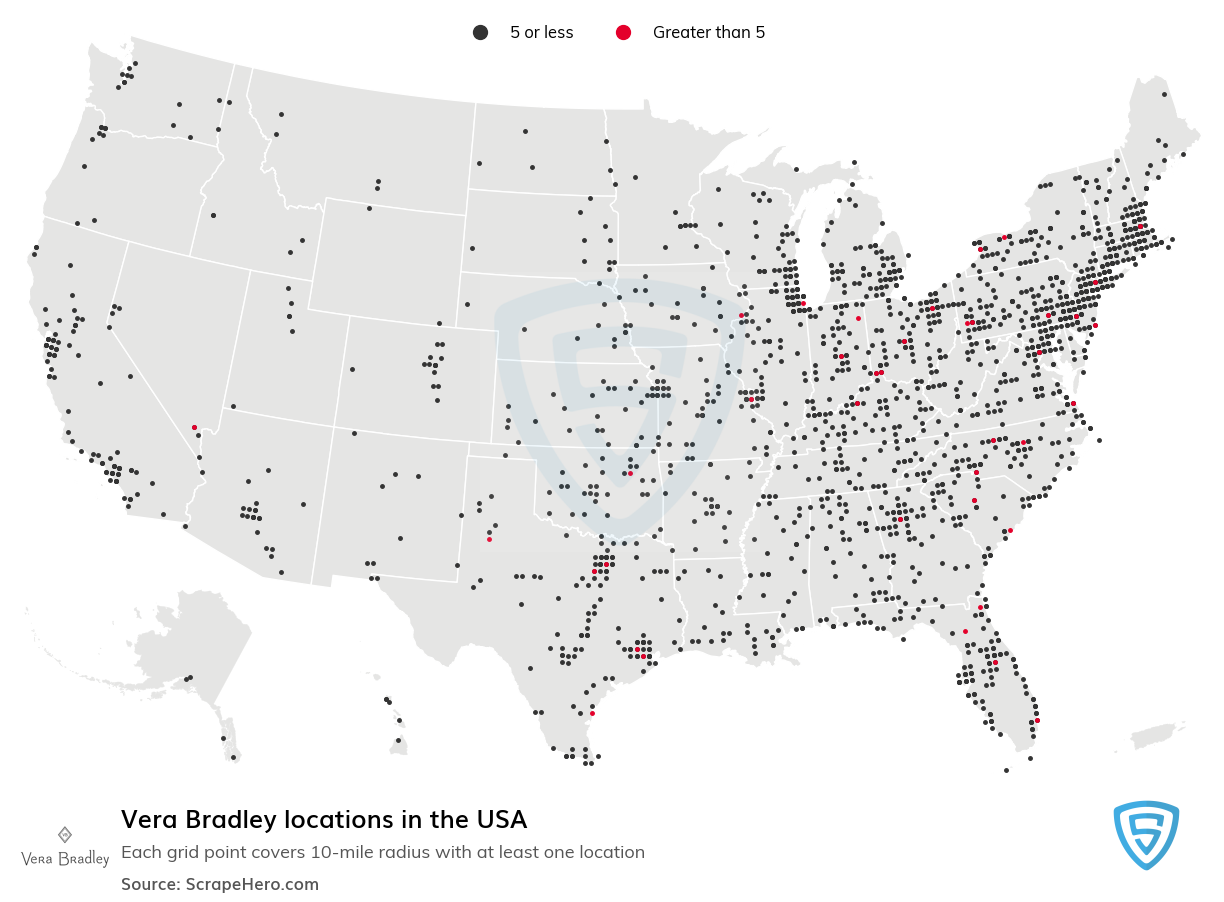 Map of  locations in the United States in 2025