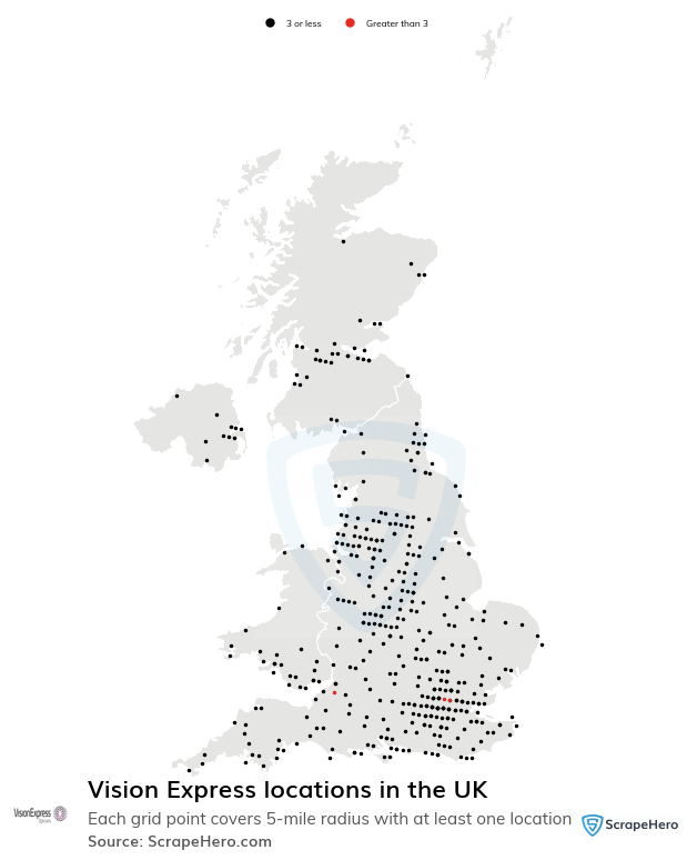 Map of Vision Express stores in the United Kingdom