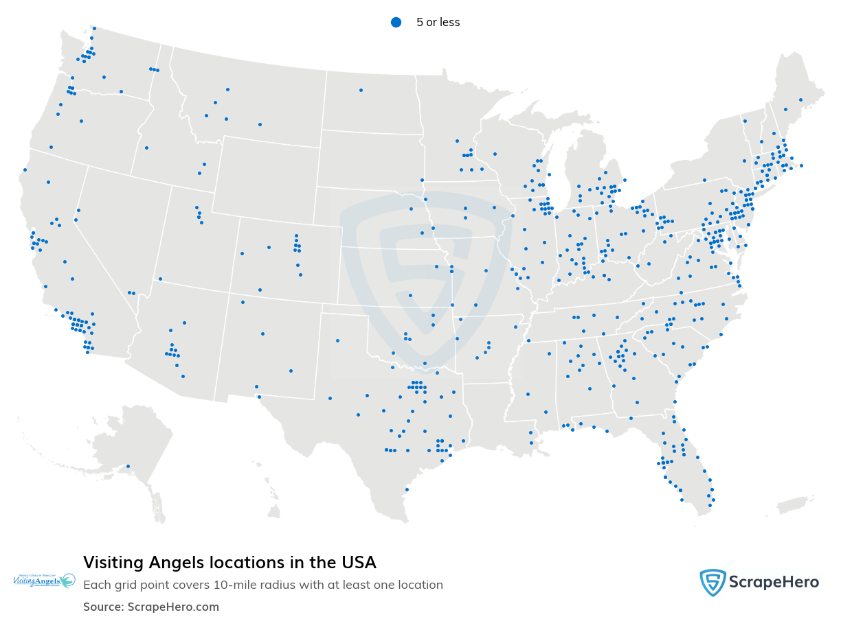 Map of Visiting Angels locations in the United States