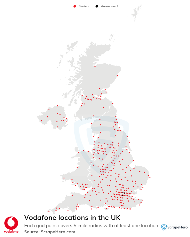 Map of Vodafone locations in the United Kingdom