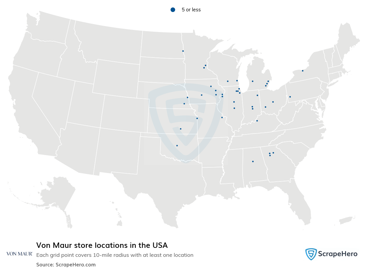 Map of Von Maur stores in the United States