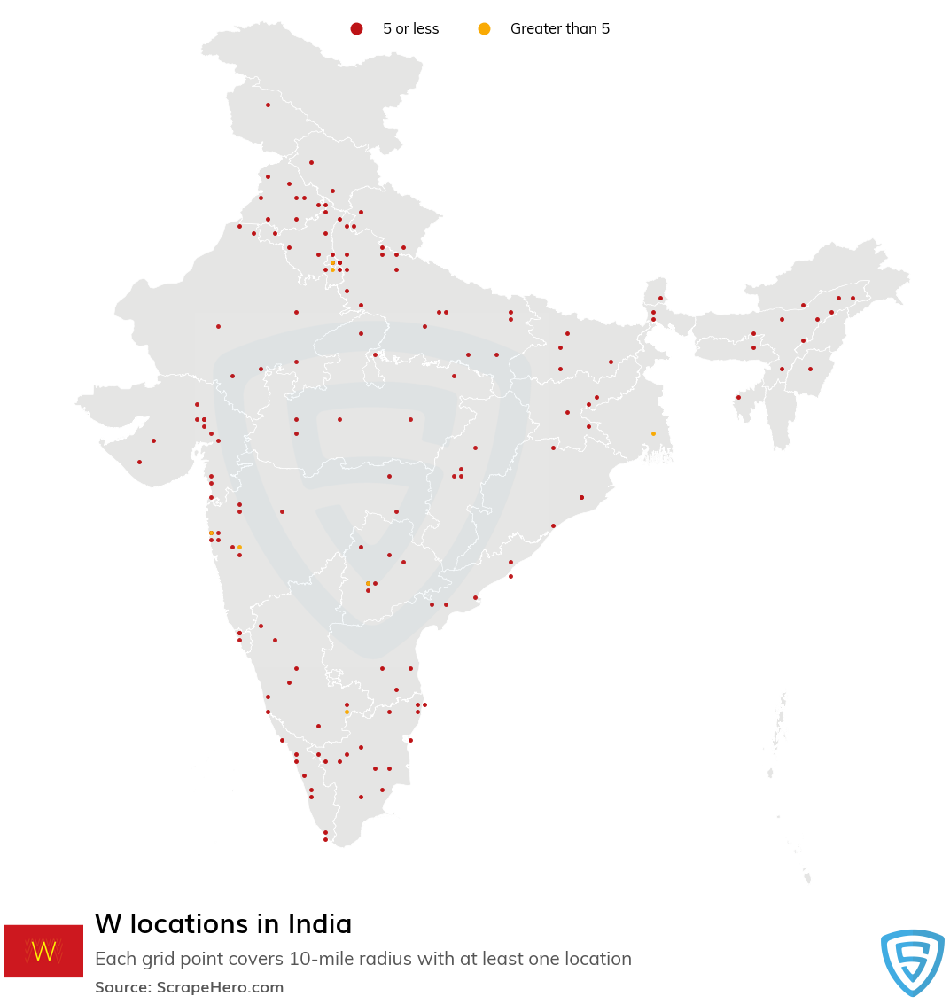 Map of W locations in India in 2022