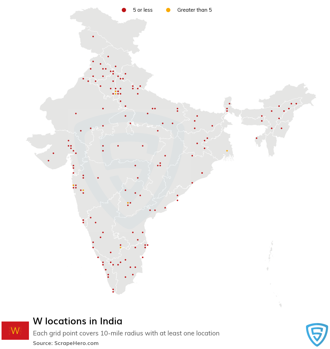 Map of W stores in India