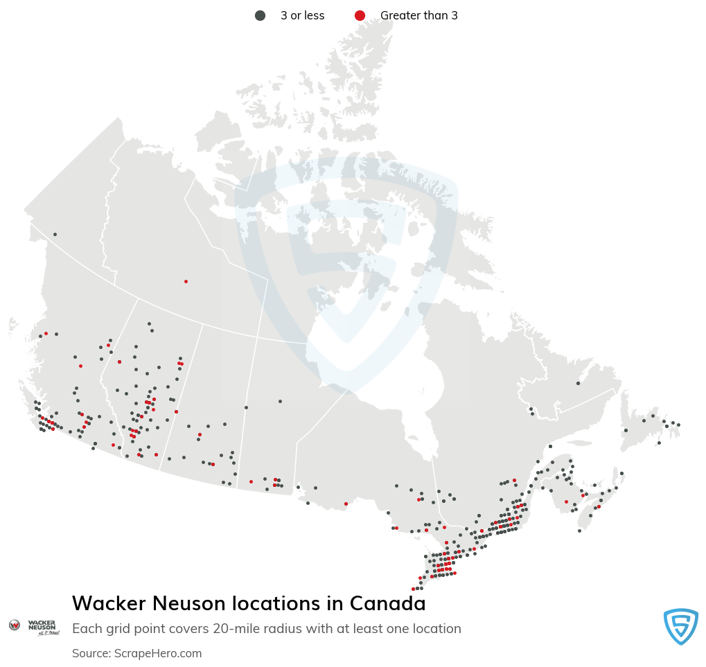Map of Wacker Neuson dealerships in Canada