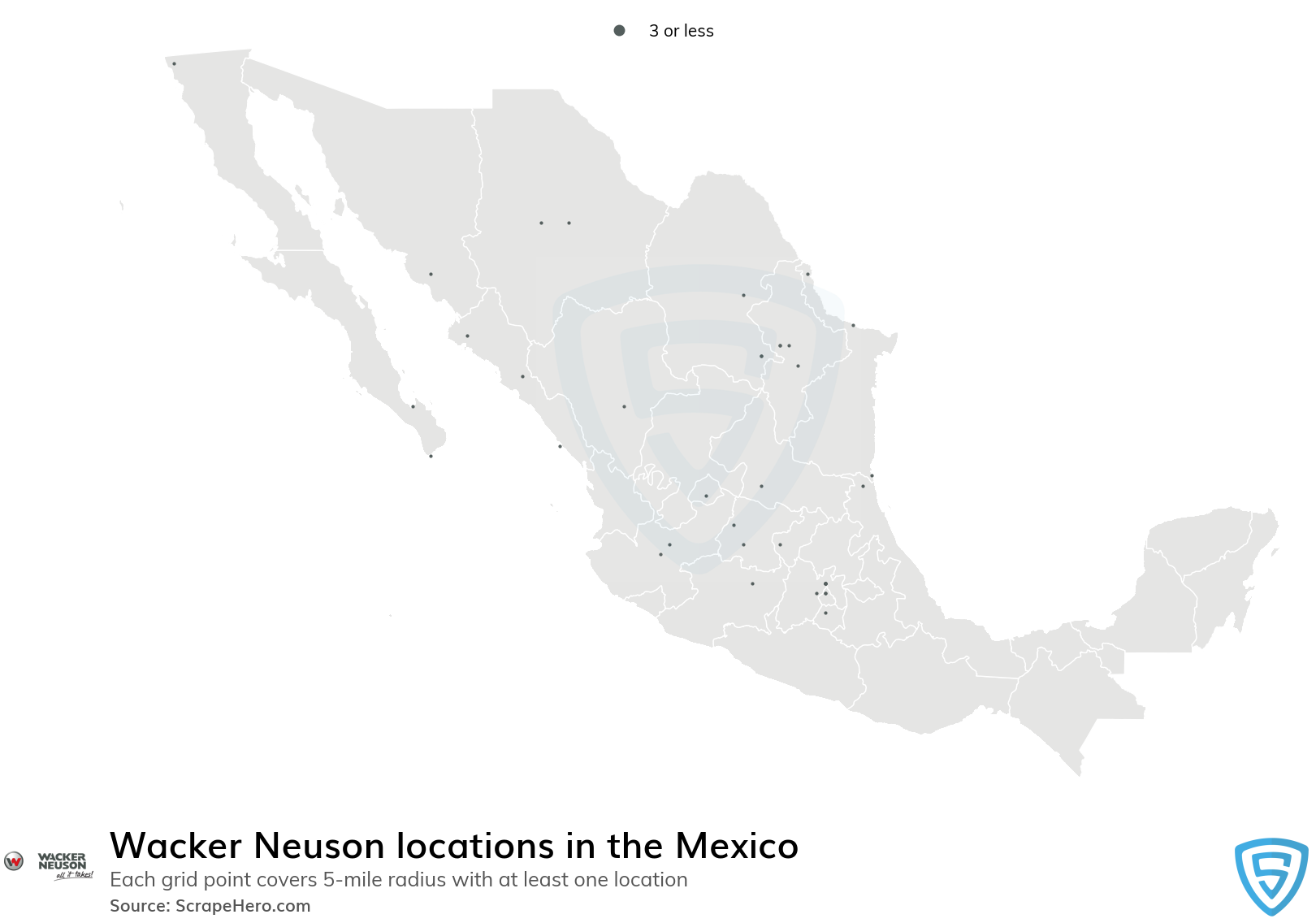 Map of Wacker Neuson dealerships in Mexico