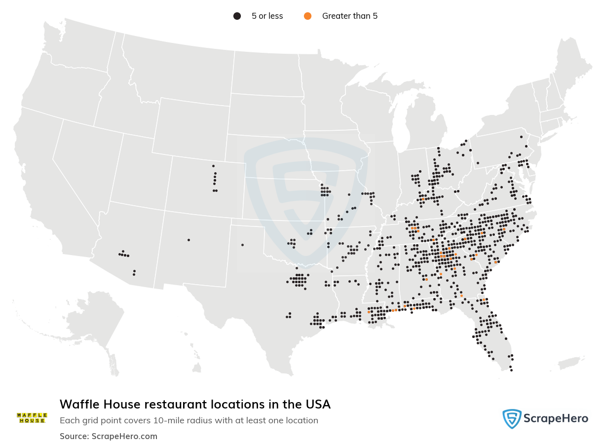 Map of Waffle House restaurants in the United States