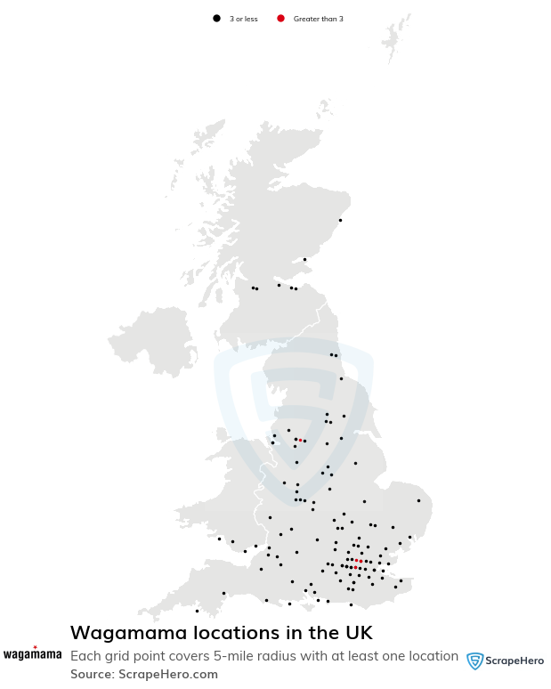 Map of Wagamama restaurants in the United Kingdom