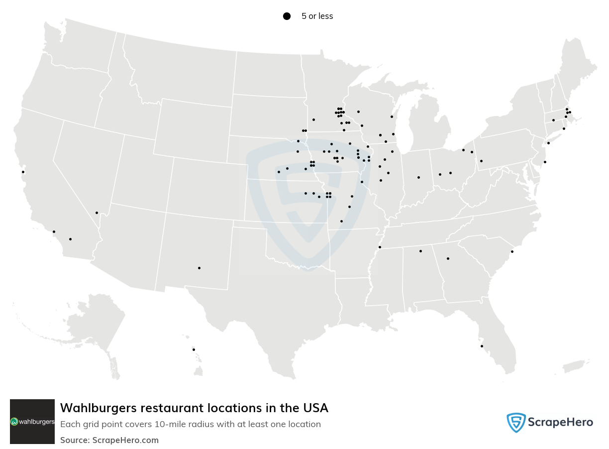 Map of Wahlburgers restaurants in the United States