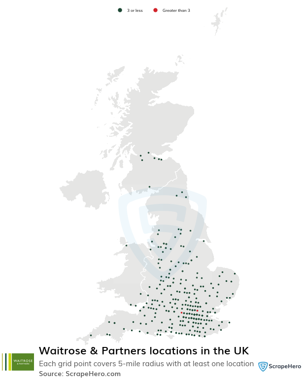 Map of Waitrose & Partners stores in the United Kingdom