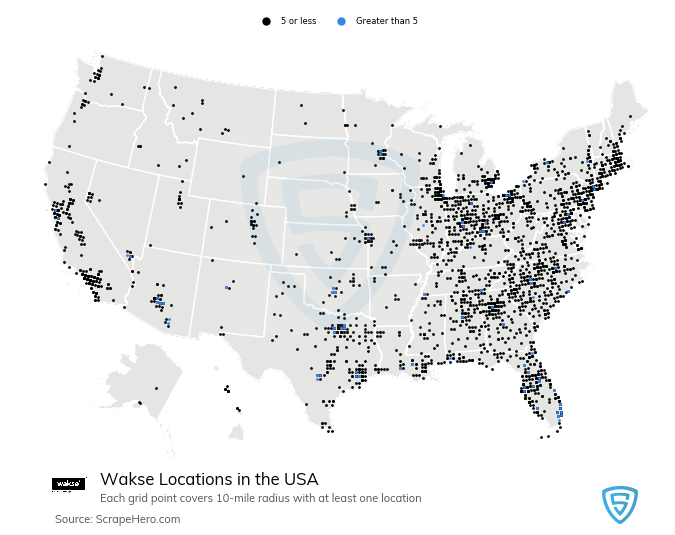 Map of  locations in the United States in 2024