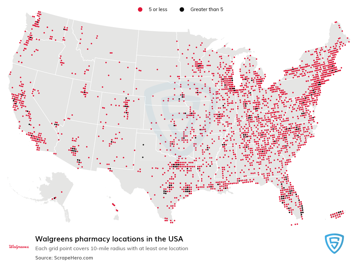 Map of Walgreens pharmacies in the United States