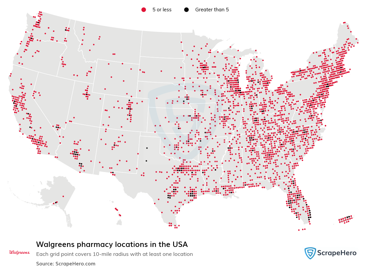 Map of Walgreens pharmacies in the United States