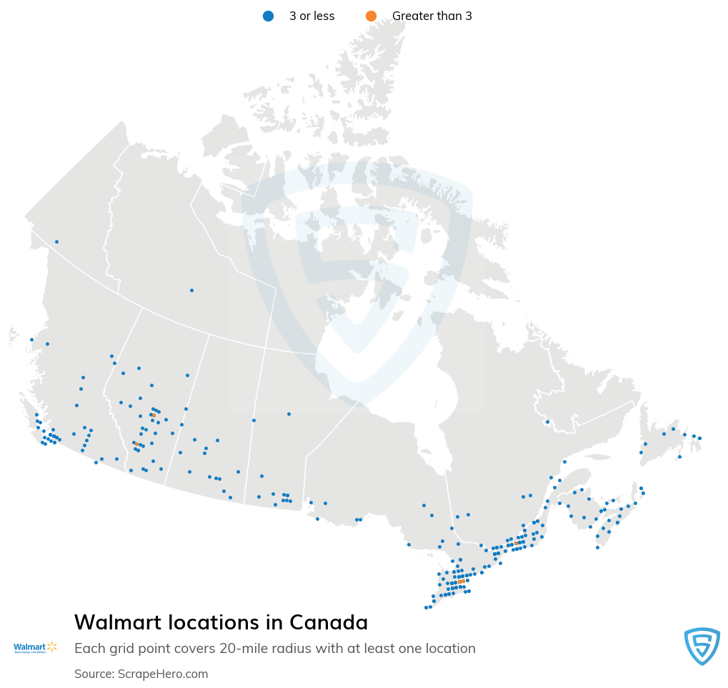 Map of Walmart retail stores in Canada
