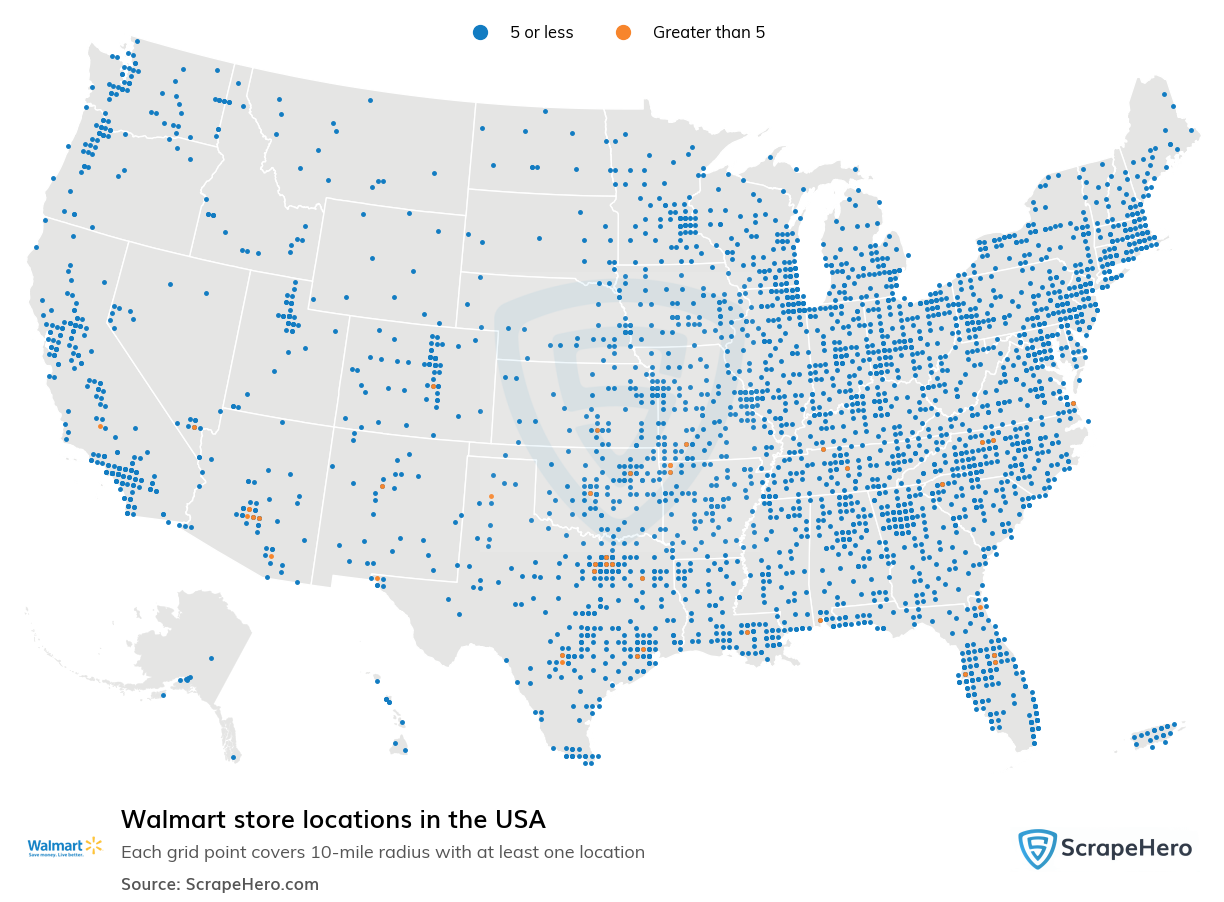 Map of  locations in the United States in 2024