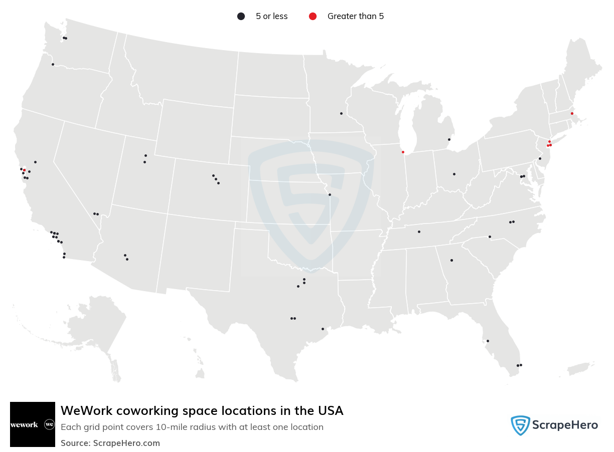 WeWork coworking space locations