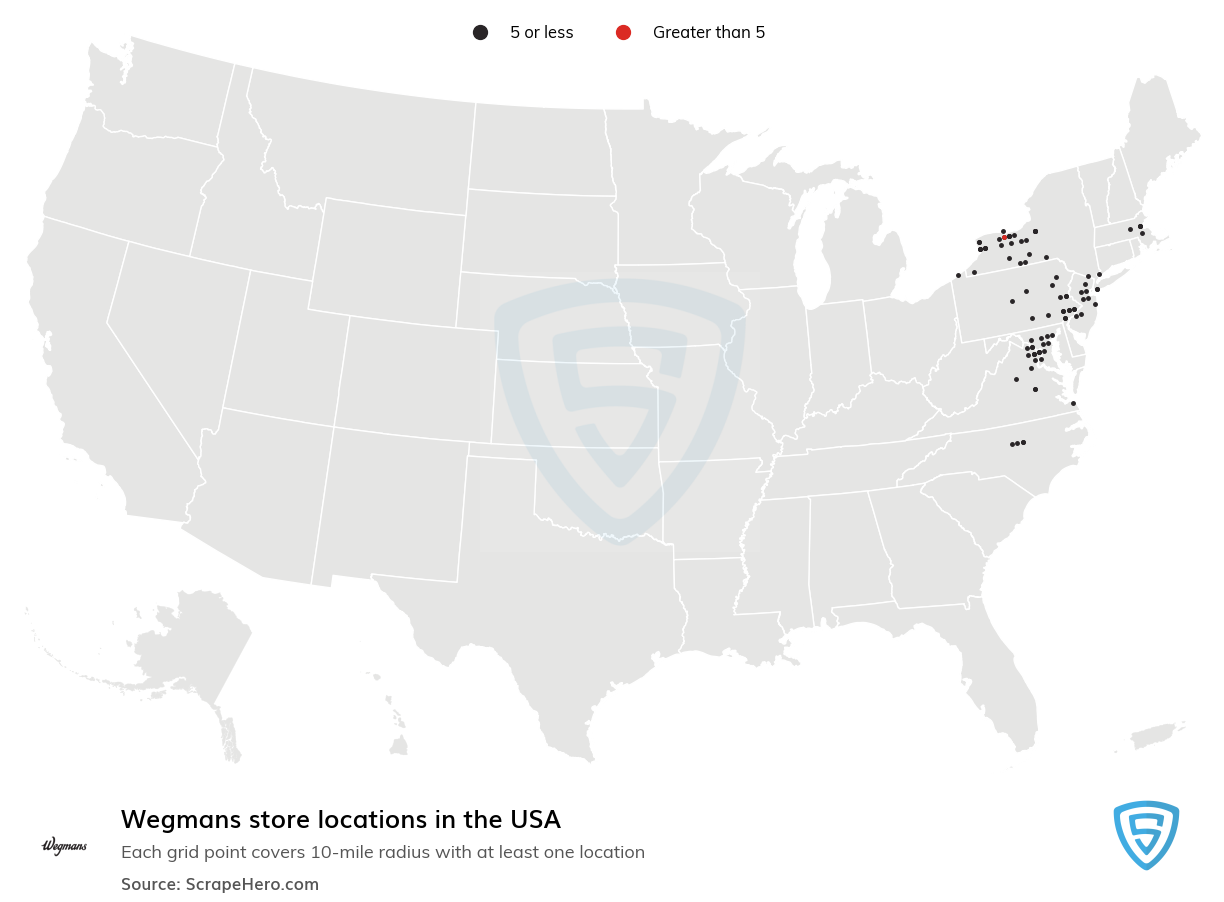 Map of Wegmans stores in the United States