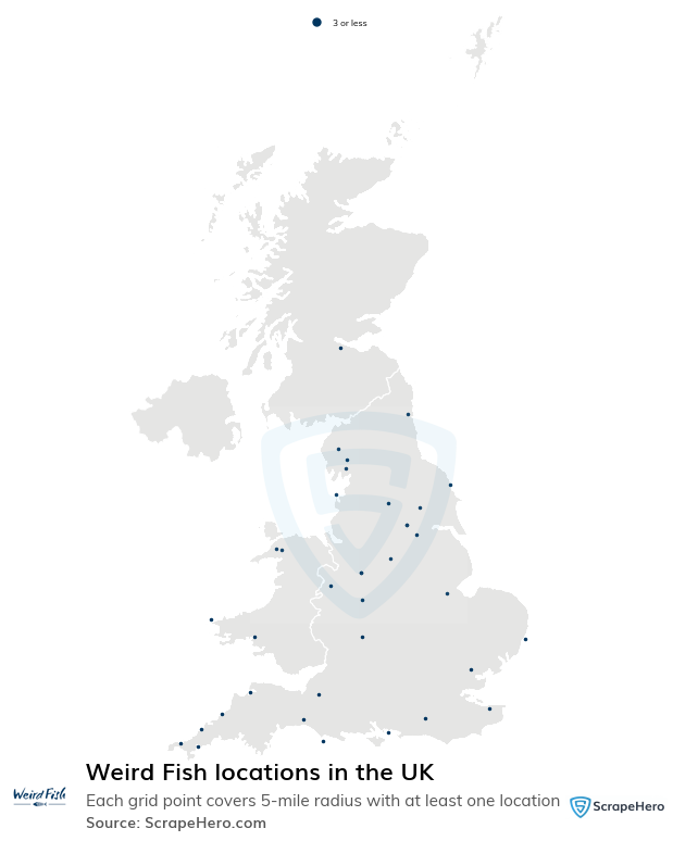 Map of Weird Fish stores in the United Kingdom