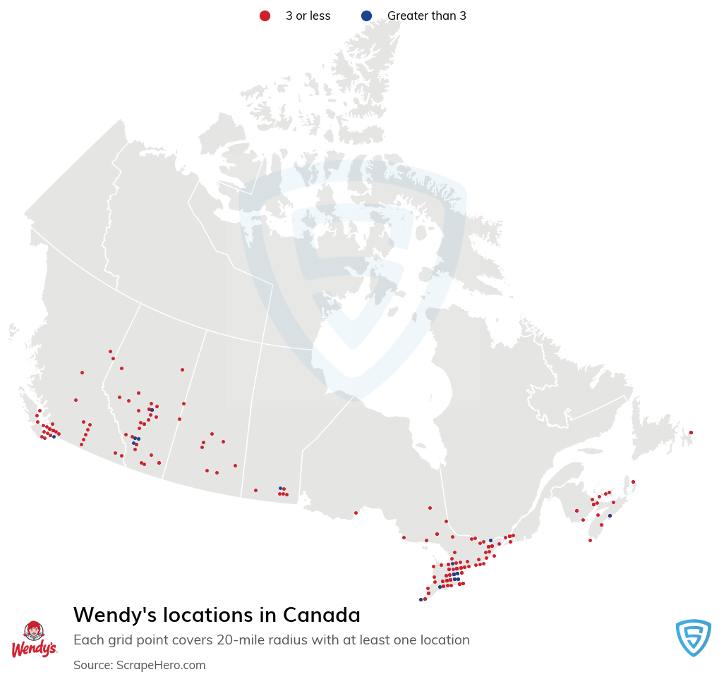 Map of Wendys stores in Canada