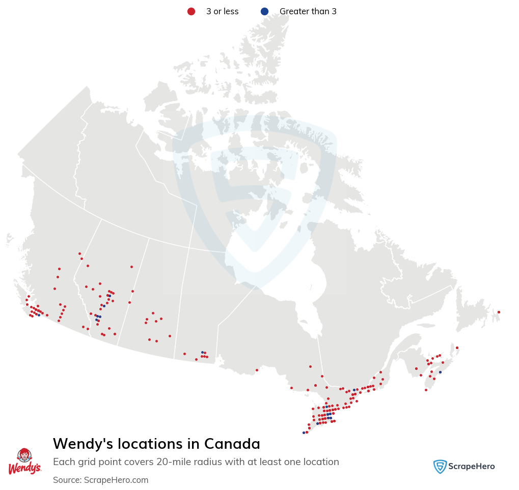 Map of Wendys restaurants in Canada