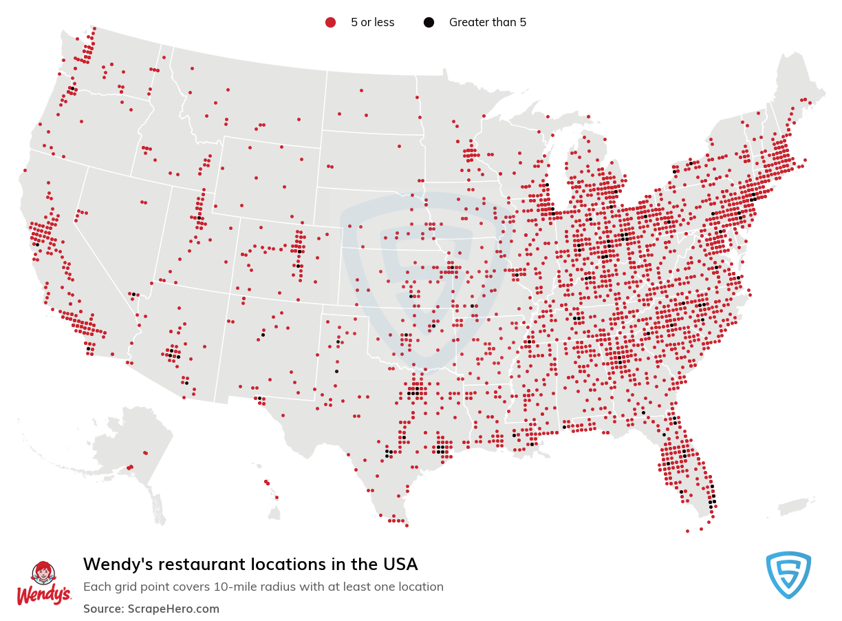 Map of Wendys restaurants in the United States