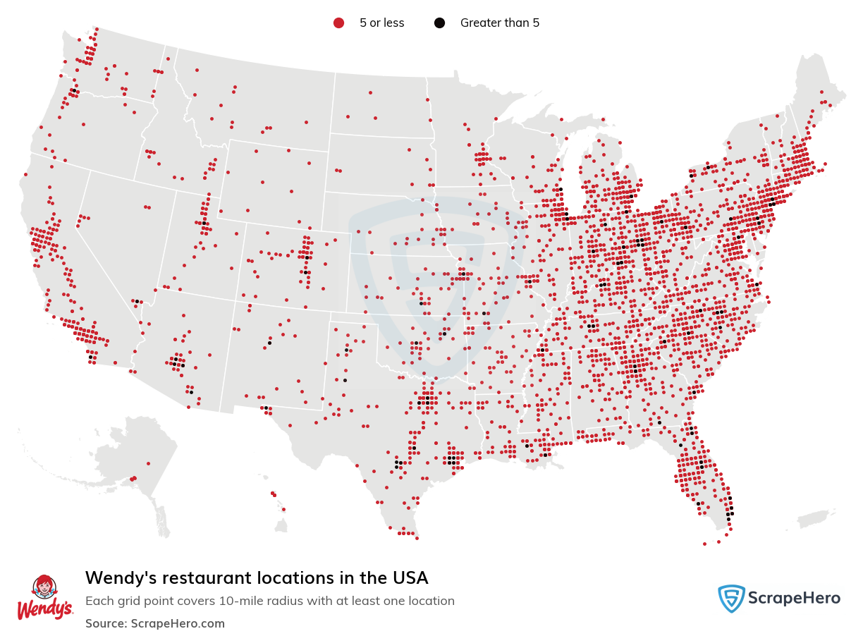 Map of Wendys restaurants in the United States