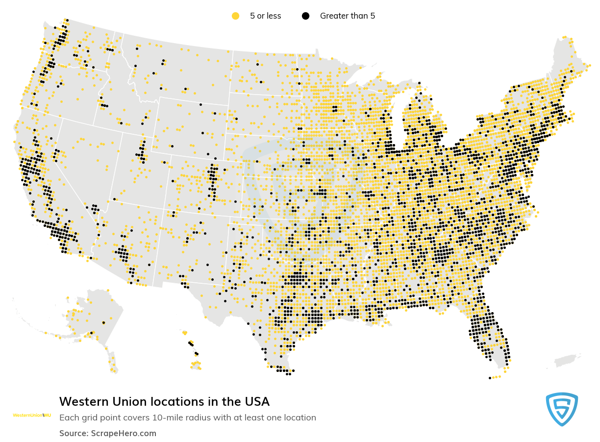 Map of Western Union locations in the United States