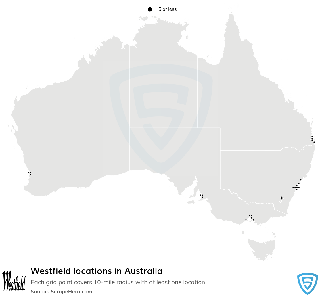 Map of Westfield malls in Australia