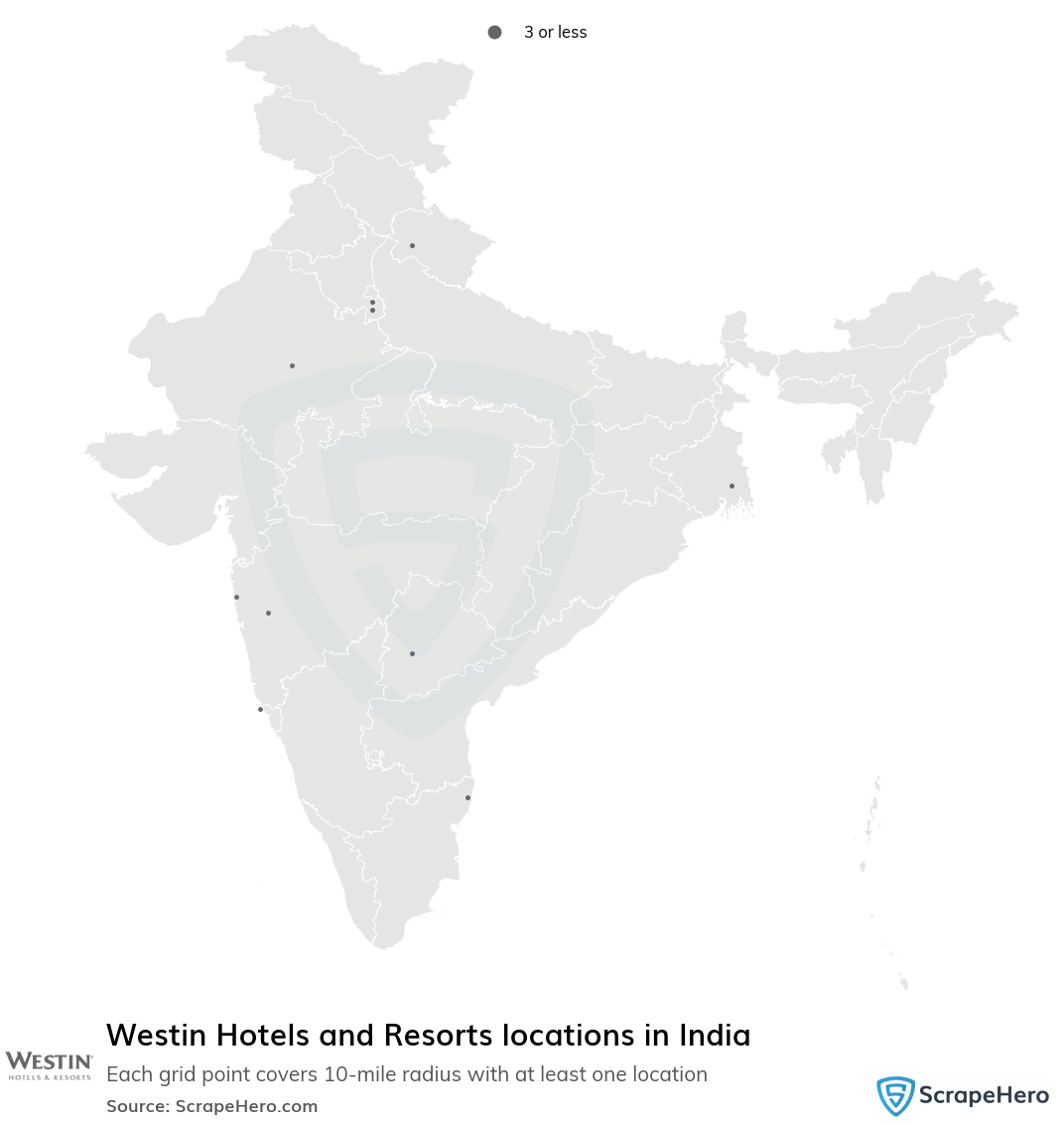 Map of Westin Hotels and Resorts locations in India