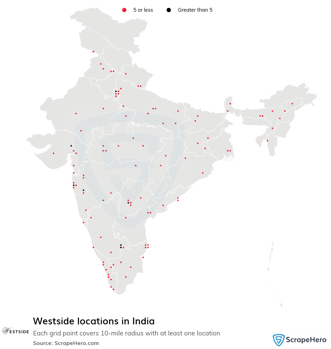 Map of Westside locations in India