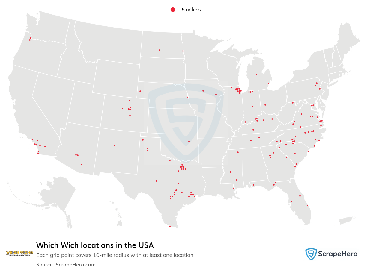 Map of Which Wich locations in the United States