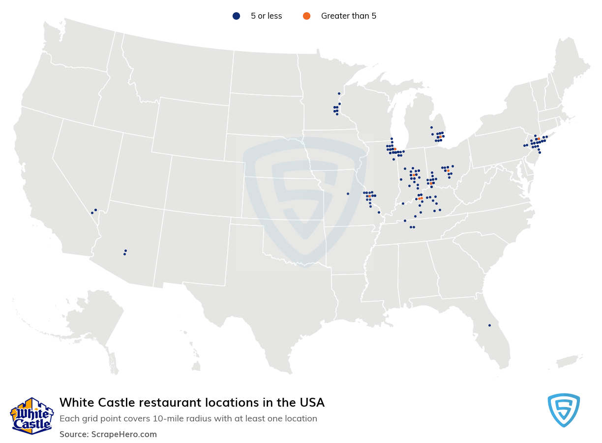 Map of White Castle locations in the United States in 2022