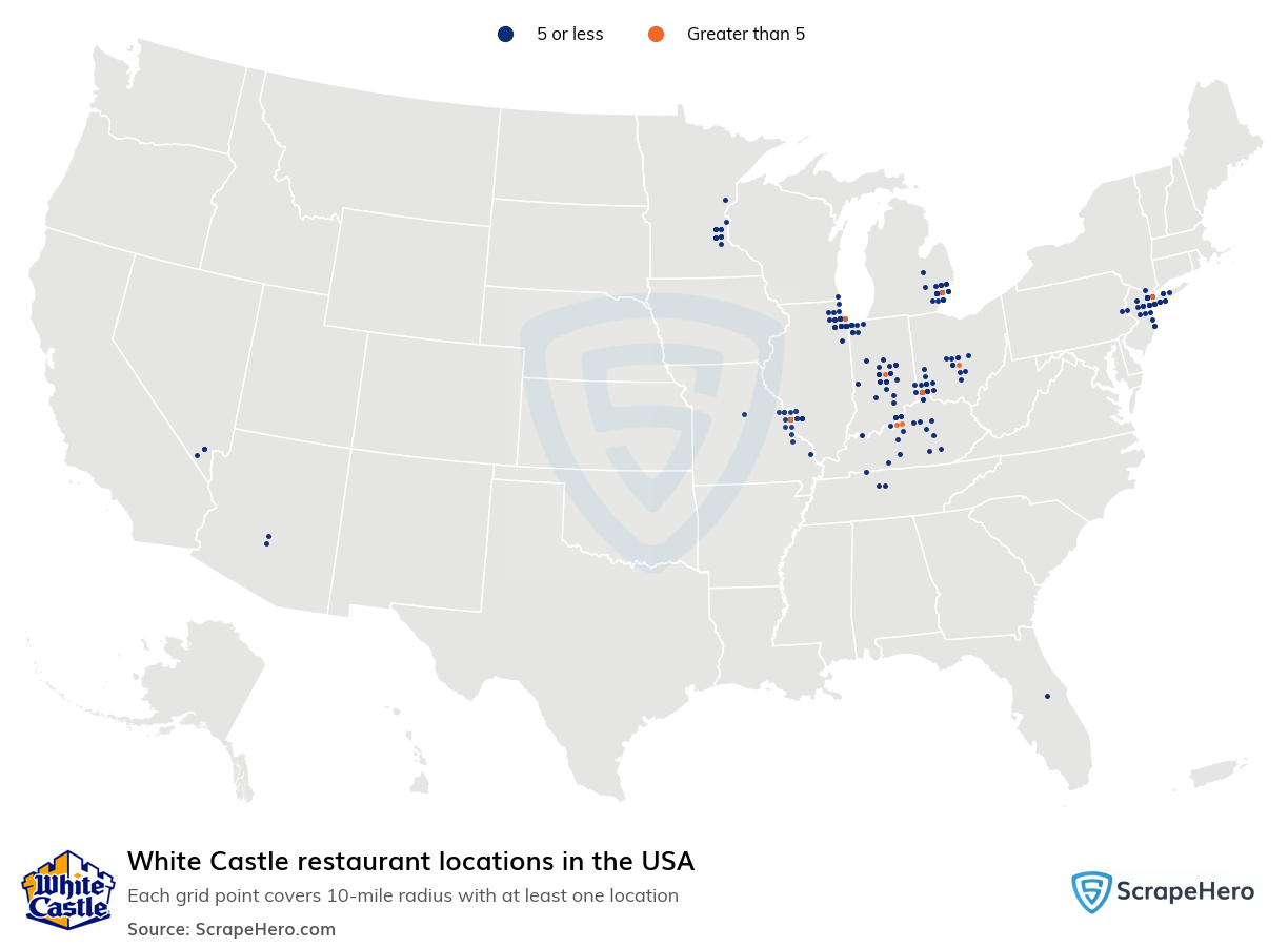 Map of White Castle restaurants in the United States