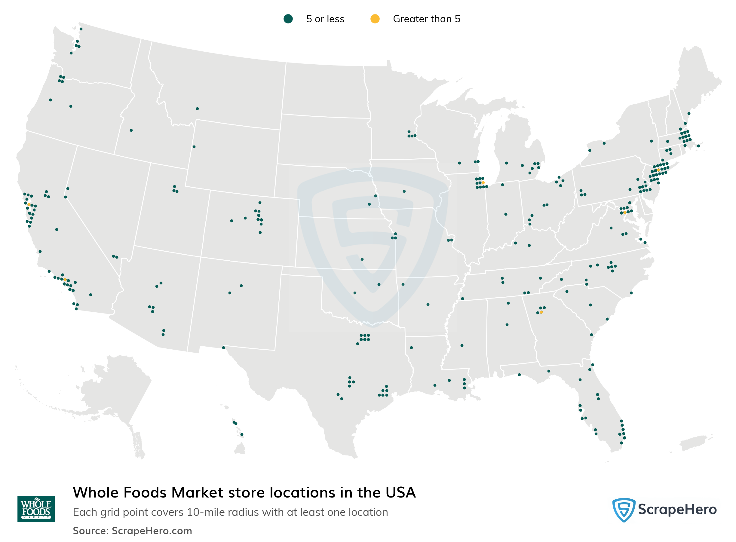 Number of Whole Foods Market locations in the USA in 2023