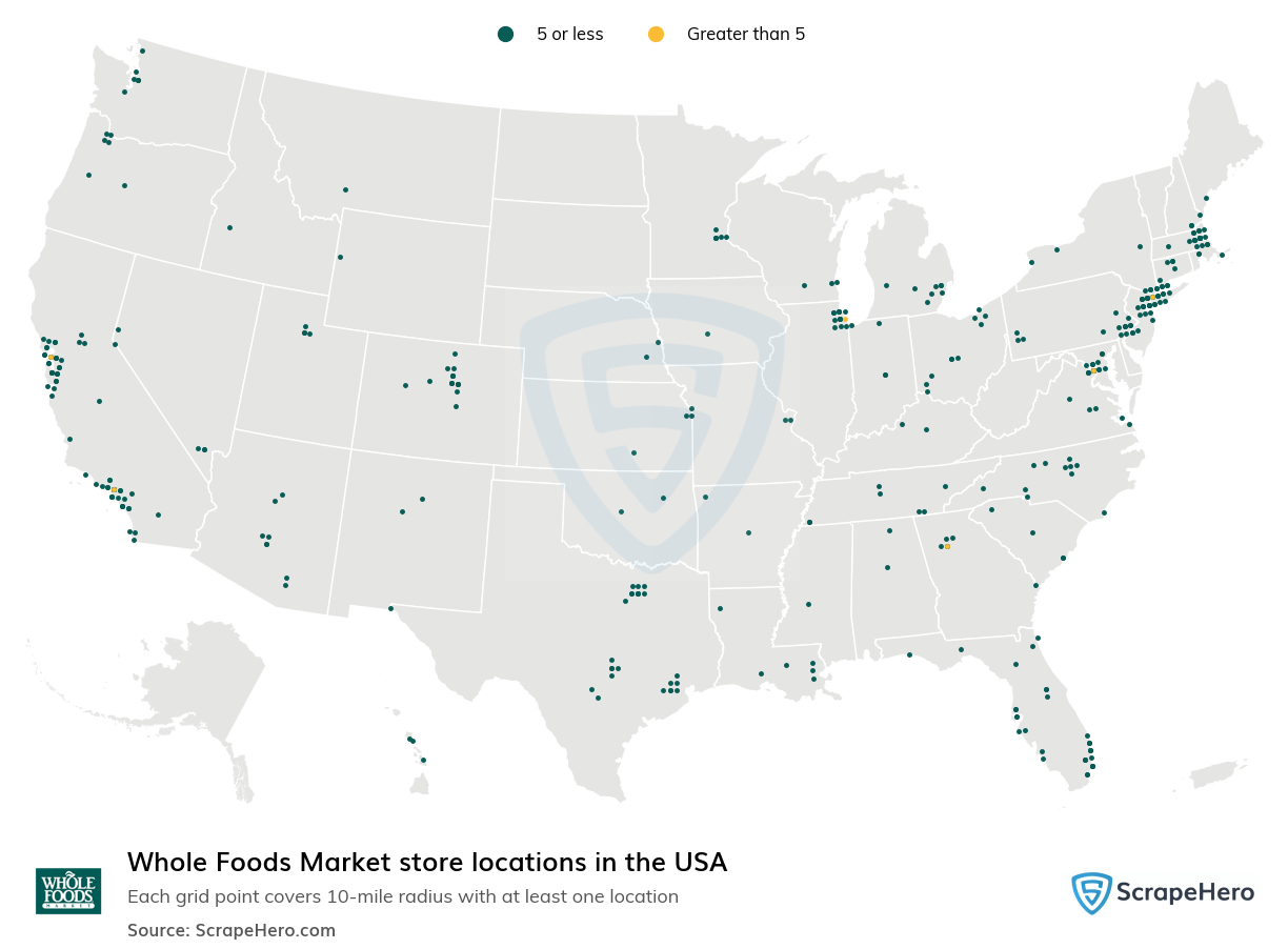 Number of Whole Foods Market locations in the USA in 2023