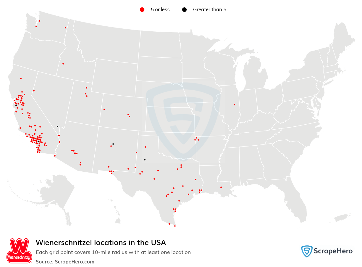Map of Wienerschnitzel locations in the United States