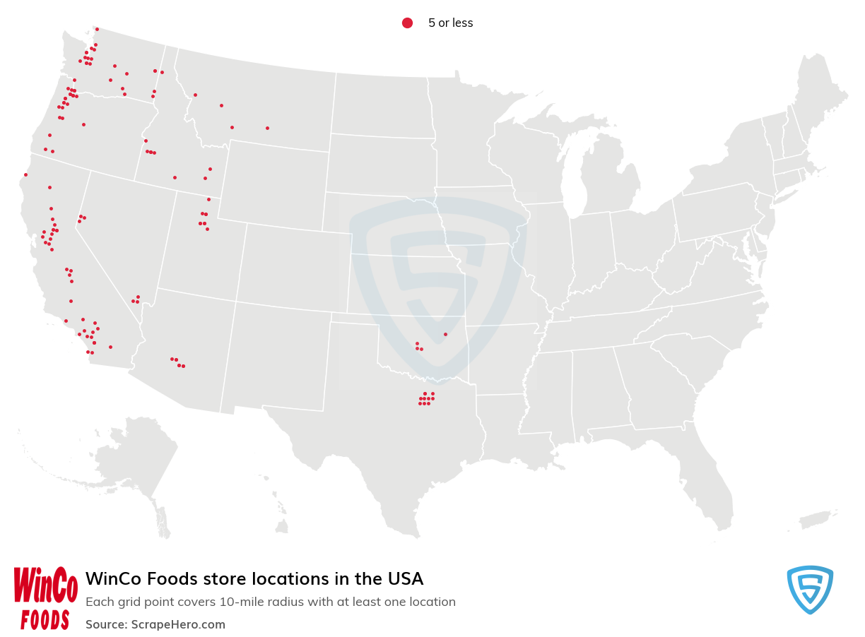 Map of WinCo Foods stores in the United States
