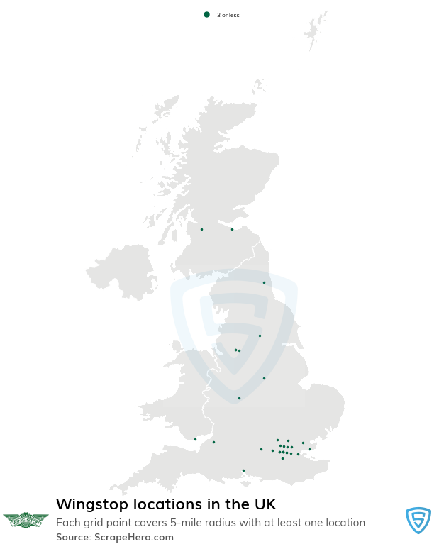 Map of Wingstop restaurants in the United Kingdom