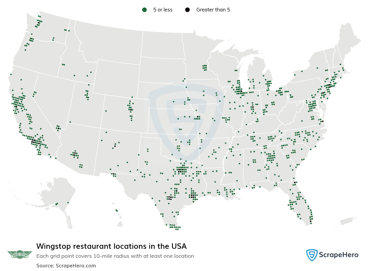 Map of Wingstop restaurants in the United States