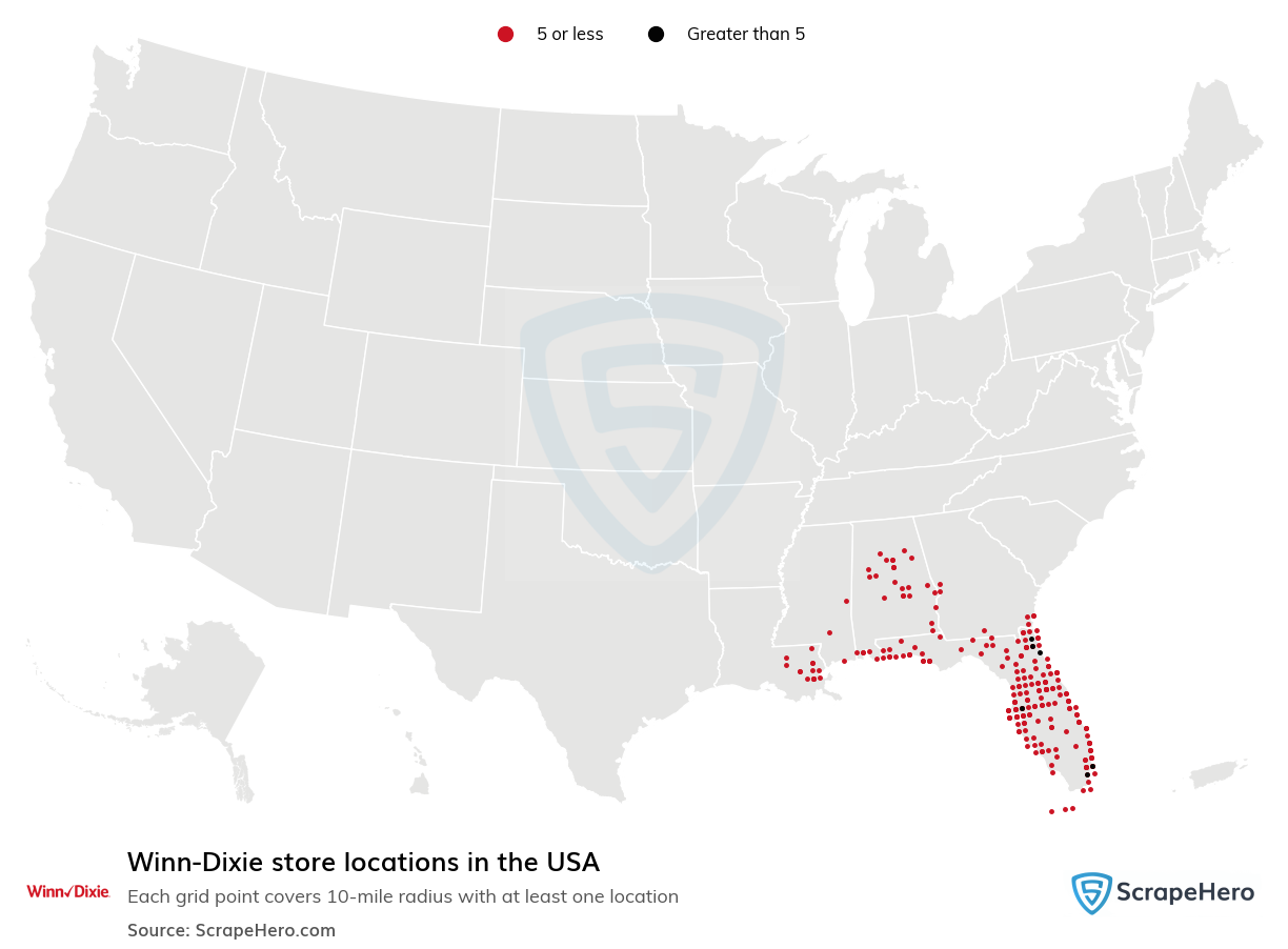 Map of WinnDixie stores in the United States