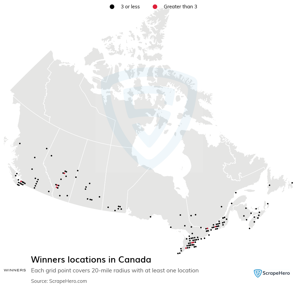 Map of Winners stores in Canada