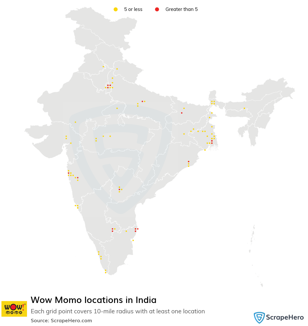 Map of Wow Momo locations in India