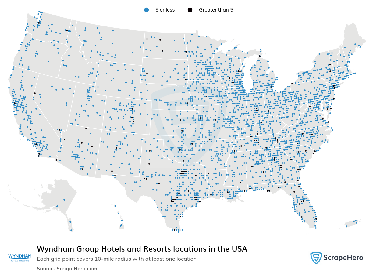 Map of  locations in the United States in 2024