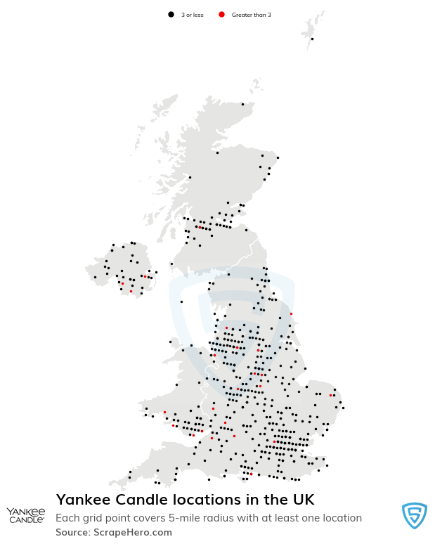 Map of Yankee Candle stores in the United Kingdom