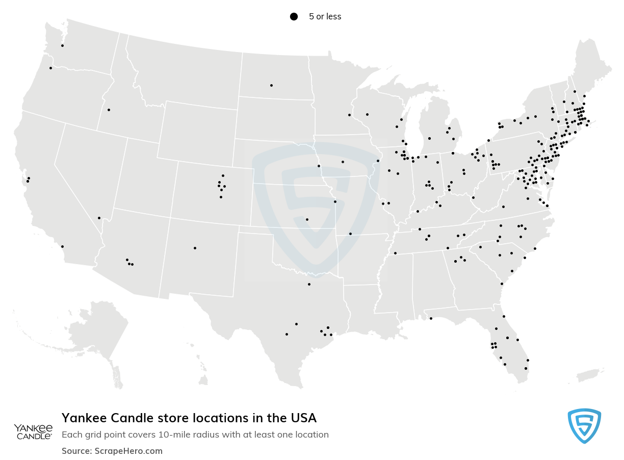 Map of Yankee Candle stores in the United States