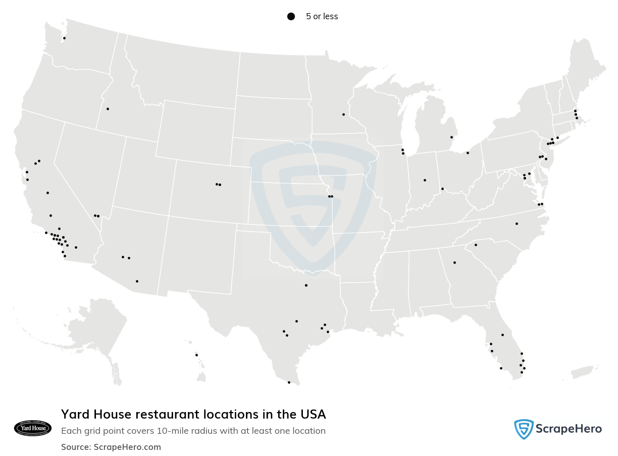 Map of Yard House restaurants in the United States