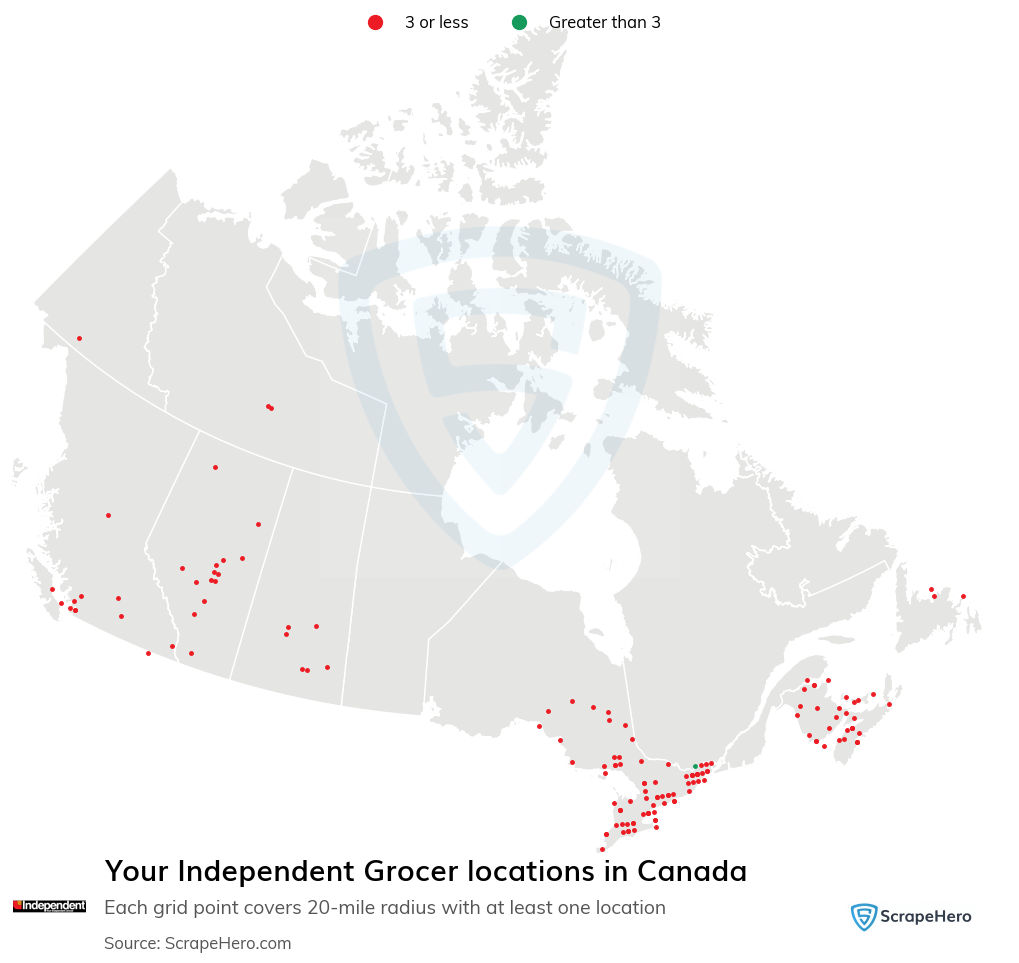 Map of Your Independent Grocer stores in Canada